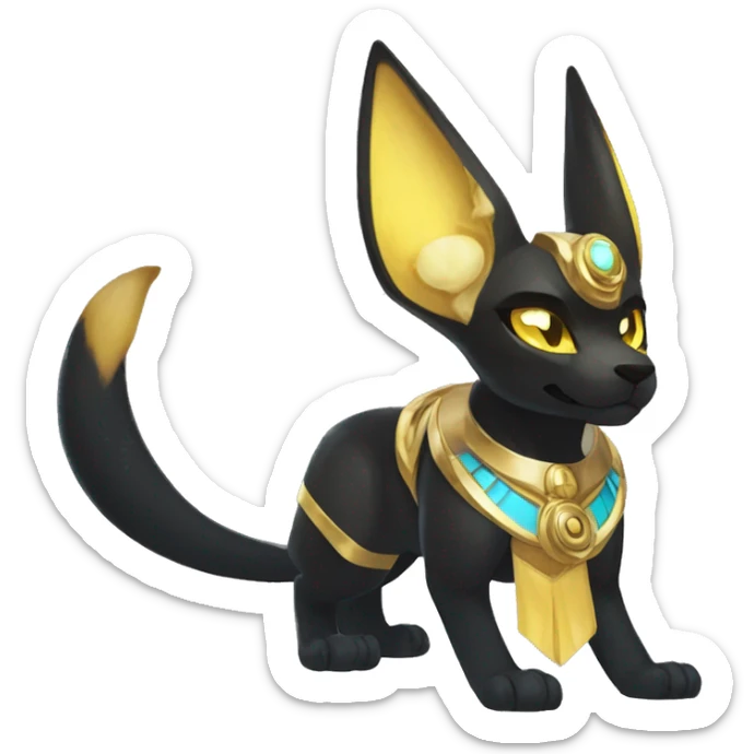 Black godly overpowered ethereal majestic Egyptian Lucario-Umbreon-Cat. Golden Anubis-Rings and yellow ring-markings. Full body sticker
