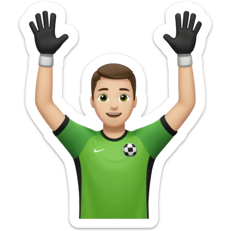 soccer goalkeeper wearing a green shirt, shorts, socks and football boots, with arms raised sticker