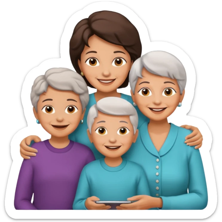 two kids (1 boy and 1 girl) with their mother and grand mother smiling sticker