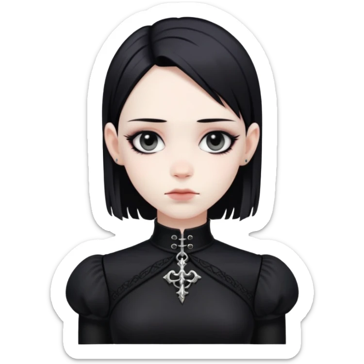 gothic femboy with wide shoulders, small chest, black clothes, pale skin sticker