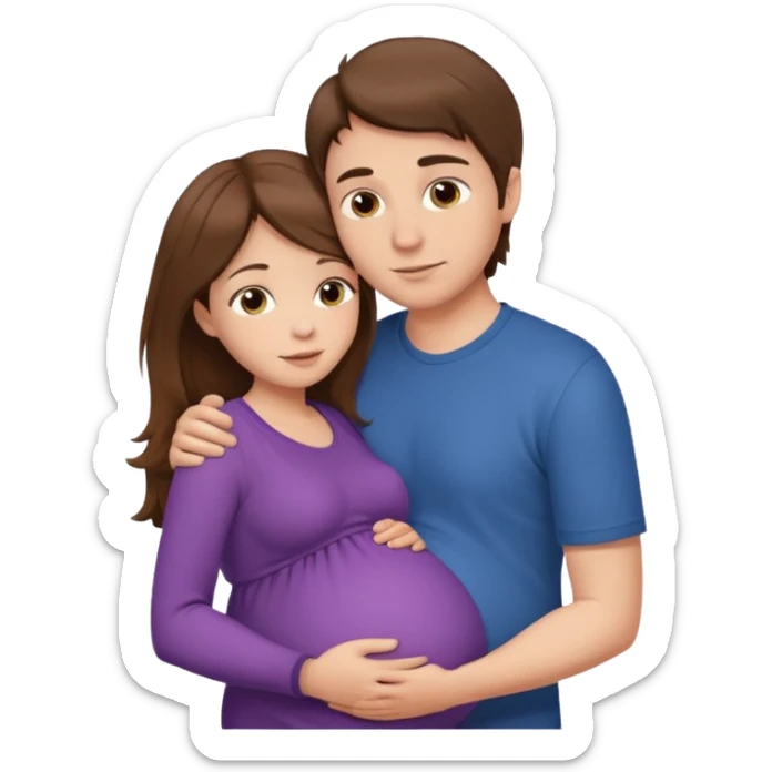 

"Men with short brown hair and fair skin hugging from behind a pregnant woman with long brown hair and fair skin, kissing."





 sticker