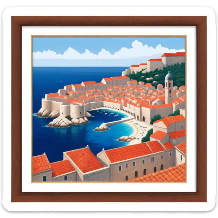Dubrovnik – Cinematic Realistic Dubrovnik, depicted as a stunning coastal city with red-tiled roofs and ancient stone walls, set against the deep blue Adriatic Sea under warm Mediterranean light, rendered with rich textures that capture its enchanting beauty. sticker