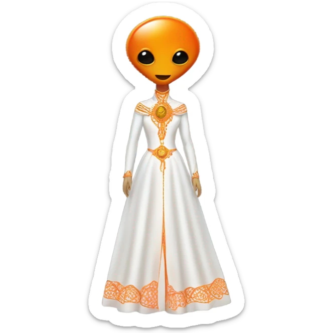 a orange alien woman full body in white Romanov dress sticker