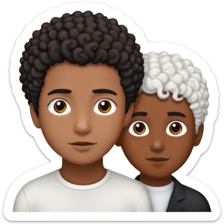 Brown skin boy with short curly black hair next to white hair whit brown hair  sticker