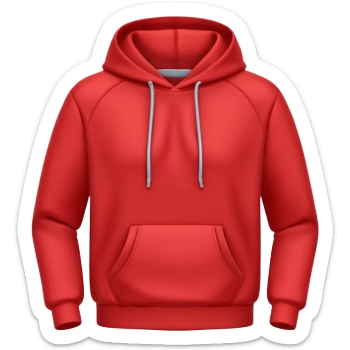 A 3D cartoon red hoodie with soft folds, drawstrings, and a casual fit, isolated plain background. plain , no texture. sticker