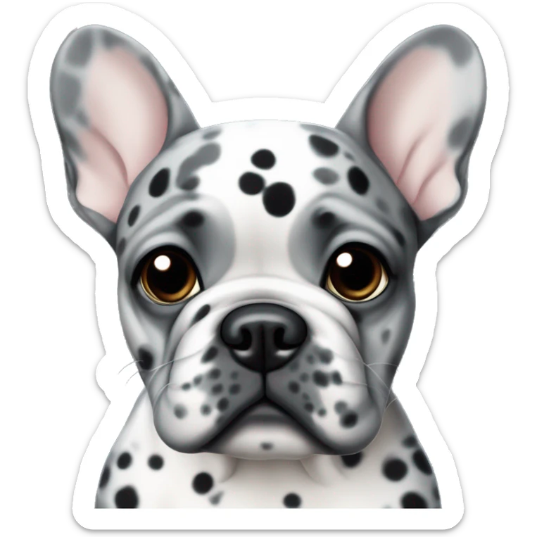 Gray merle French bulldog with black spots and blue eye sticker