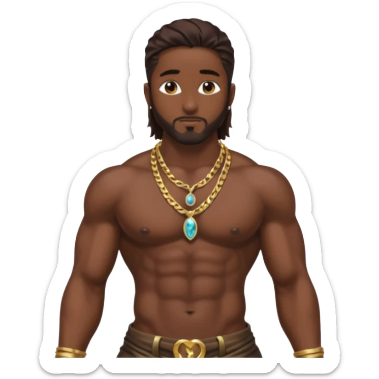  Omarion with long dark brown hair, shirtless with necklace, metallic brown pants sticker