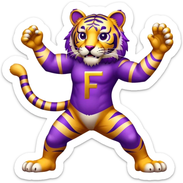 Purple and gold tiger mascot  with letter F  sticker