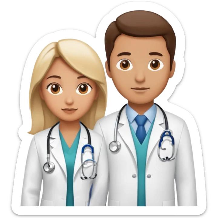 Female doctor and male doctor with medical symbols sticker