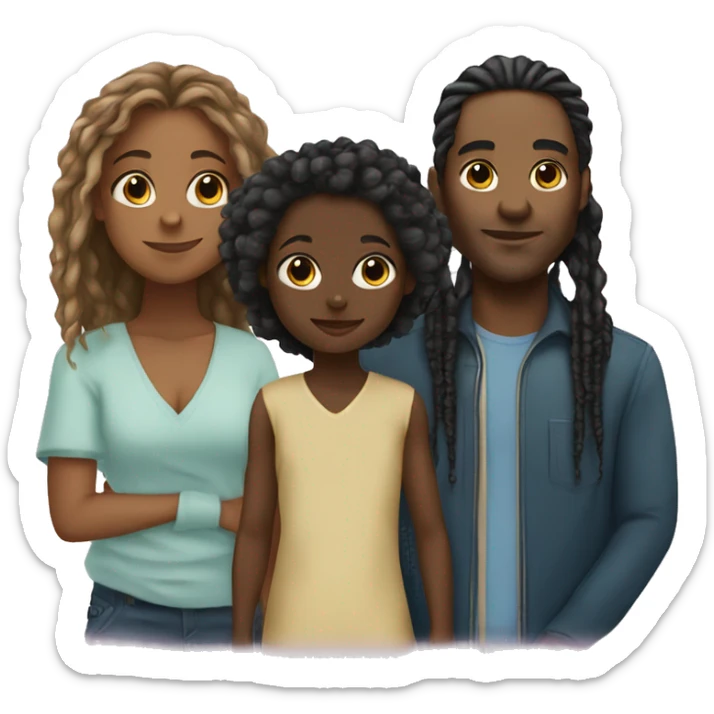 Black girl with long hair with man with locs and a baby boy sticker
