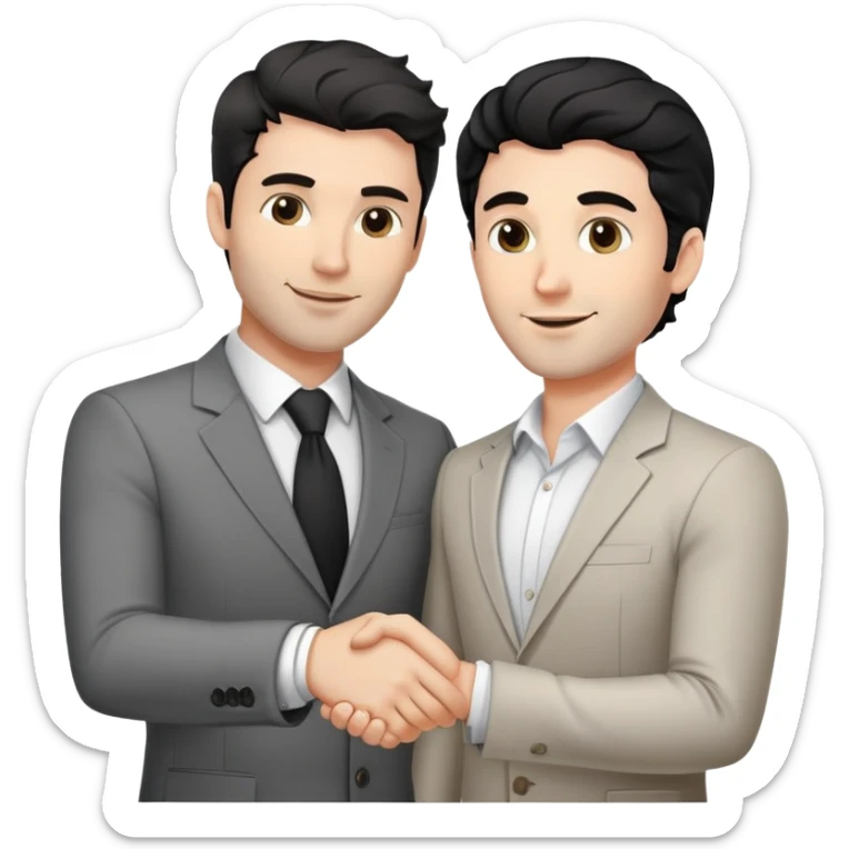 Professional 35-year-old man with black wavy hair, stubble, strong jawline, white skin tone, wearing smart casual business attire, networking at a business event, shaking hands with another professional, confident approachable expression sticker