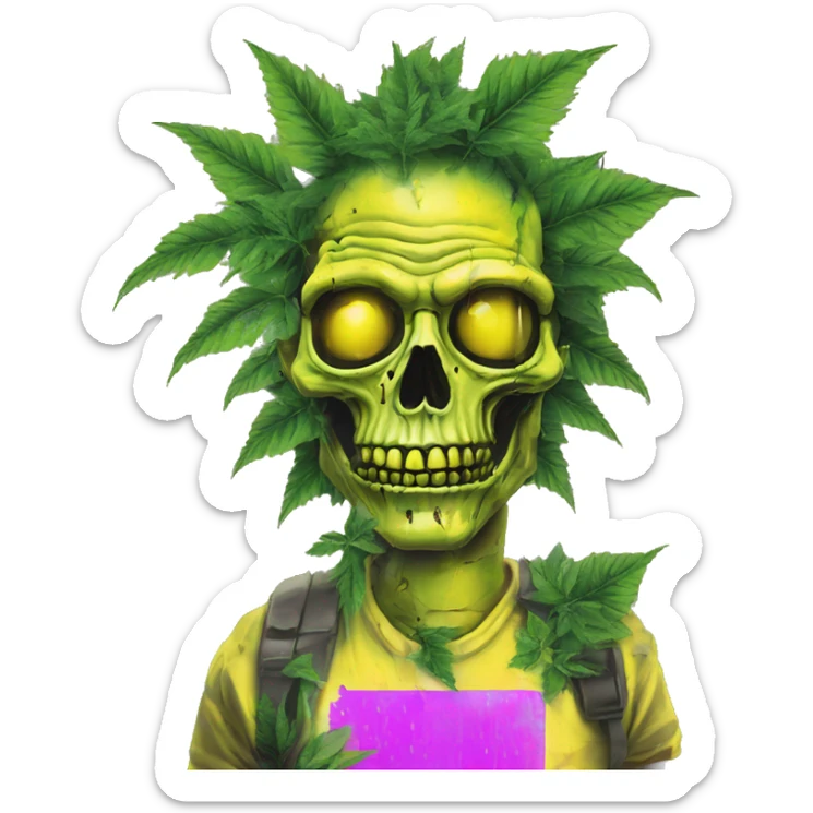 420 .Zombie_ Vaporwave black holographic oilslick zombie unicorn smoking yellow caution tape hemp leaves sticker