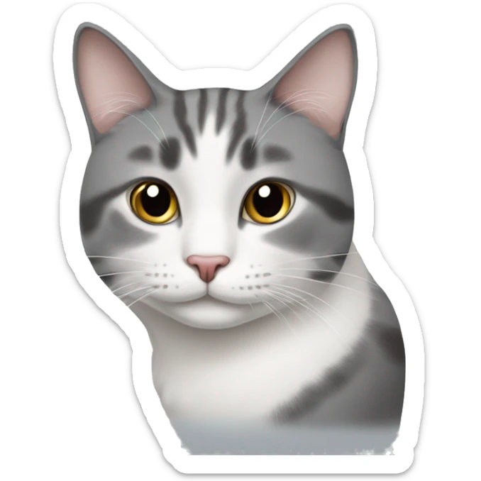 Grey and white cat with two Little spots on the nose AND one spot on the Chon sticker