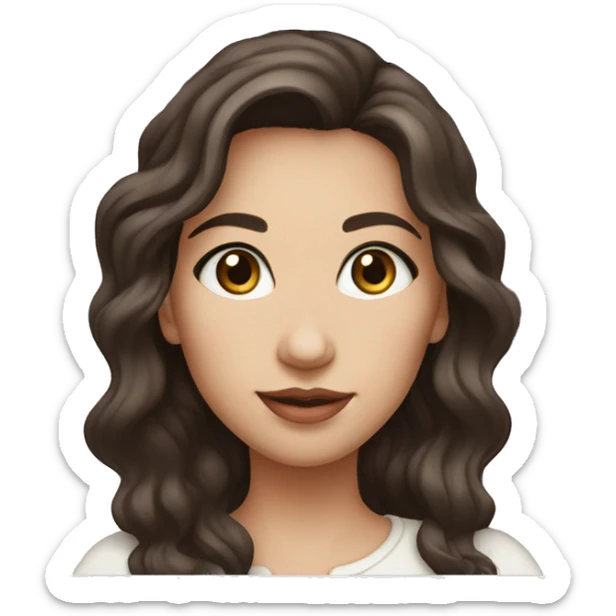 Girl with wavy dark brown hair dark brown eyes wearing pearls and white skin hold macbook sticker