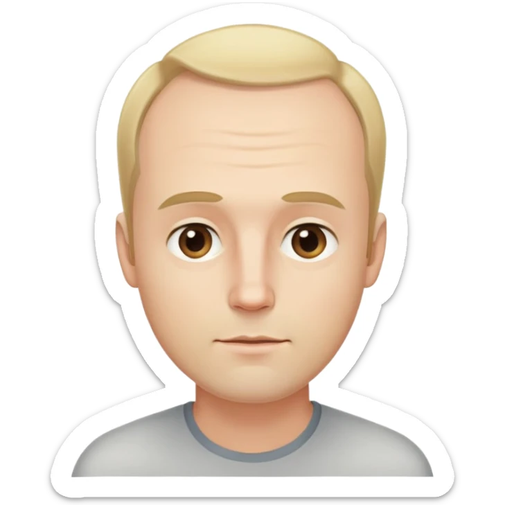 Đàn ông, mặt to, tóc vàng nhạt rất ít tóc cằm dài, mặt đầy đặn trán cao sticker