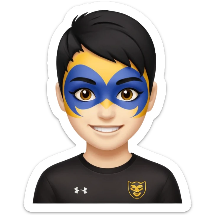 A black hair teen supporter with bold full-face paint, smiling with fierce team spirit. blonde hair sticker