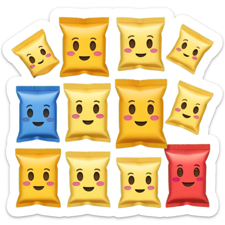 A lot of emojis all different in colors and style but all of them related to chips and chips packs and all of them on a green background sticker