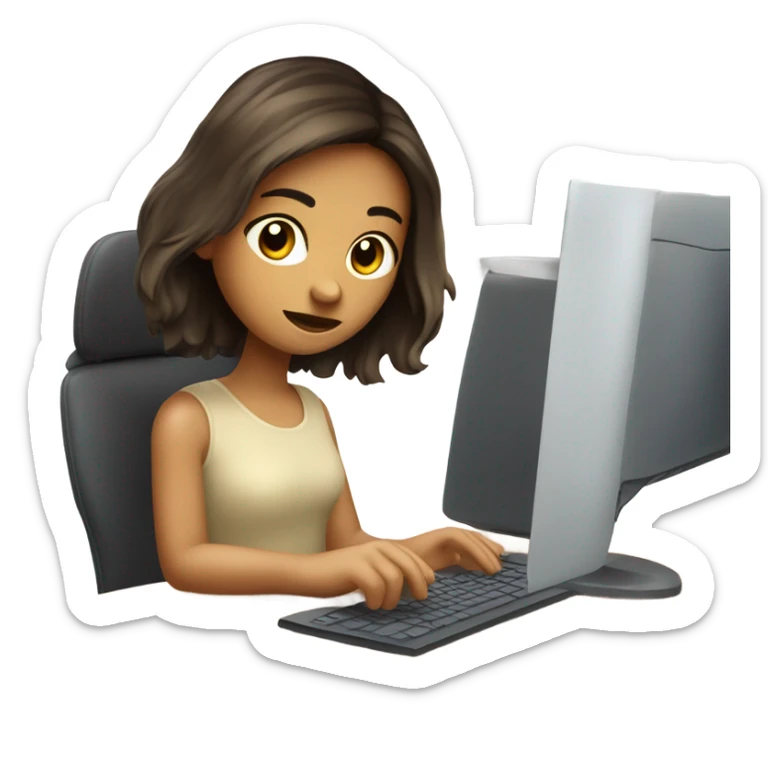 fille brune qui travaille sur ordinateur cheveux court sticker