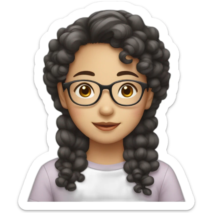 cute asian girl with curly hair wearing glasses sticker