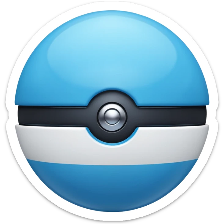 vibrant blue pokeball emoji with a black stripe and highlights, top half vibrant blue, bottom half white sticker