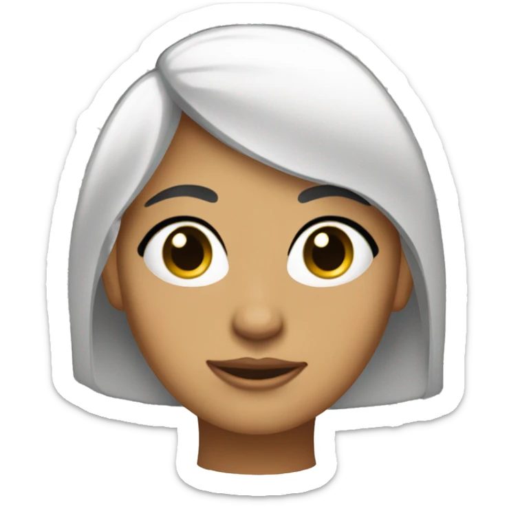 Chica de pelo negro, piel blanca, cara redonda, ojos achinados y cachetes sticker