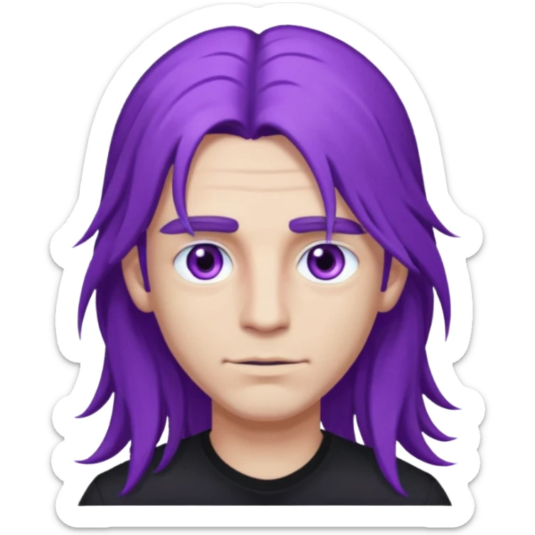 A man with long purple hair and nice long eyelashes with light purple eyes and a black shirt on sticker