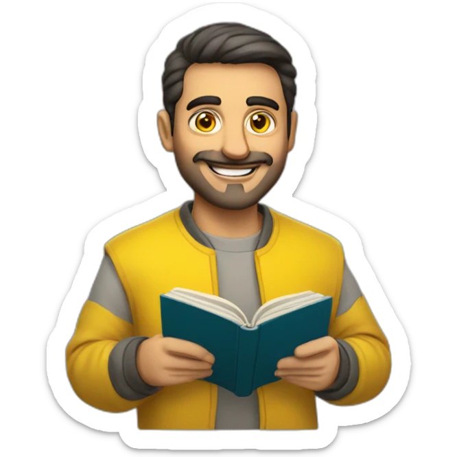 Armenian men with the yellow clothes reading book and looking at camera and smiling  sticker