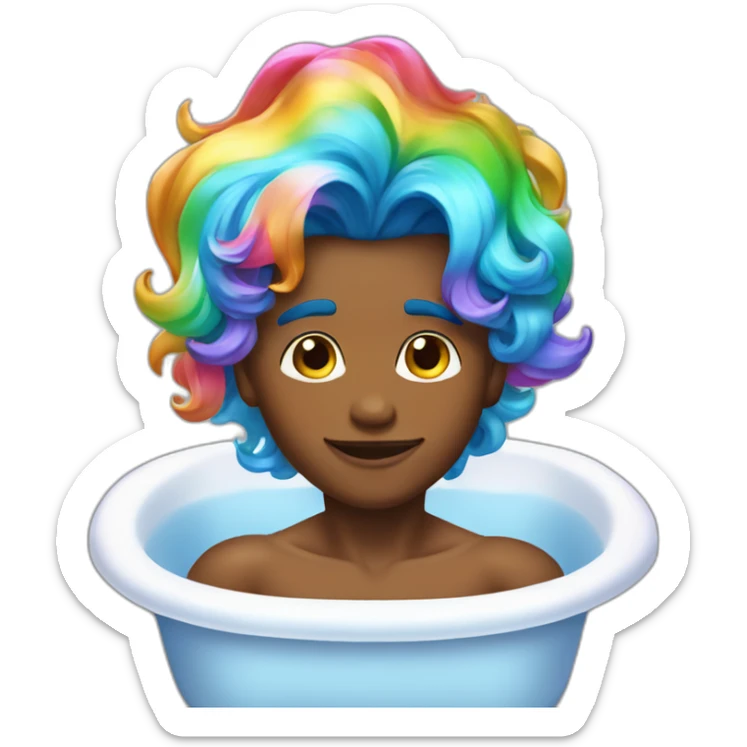 posh-muscle-boy-with-pearl-necklace-and-rainbow-unicorn-hair-in-golden-bathtub sticker