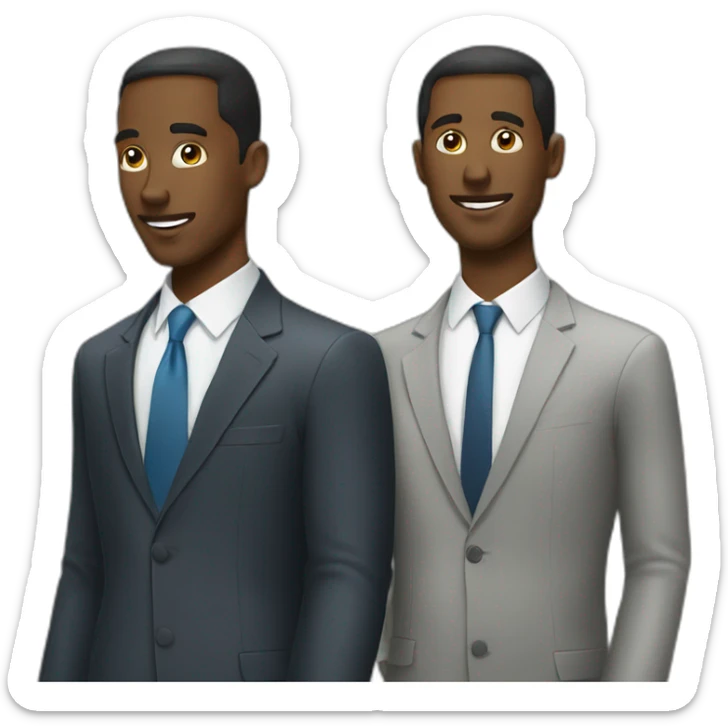 A Black Businessman and a White Businessman each looking at their cellphone sticker
