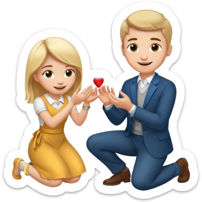 🧎‍♂️‍➡️💍💃 a boy parposing a girl and the boy on his knee and give him ring girl stand after him and shing sticker