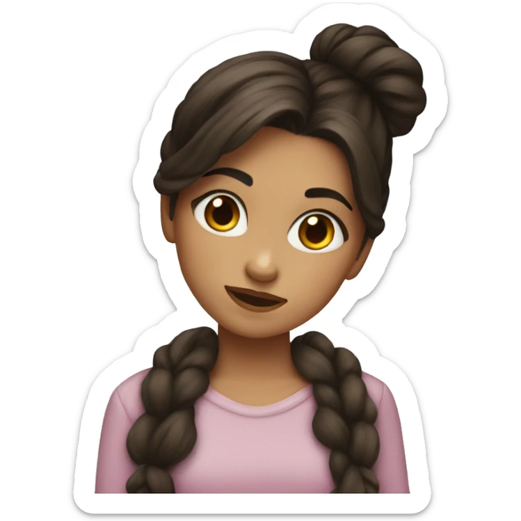 A girl with dark brown hair in a bun kisses a girl with brown hair down sticker