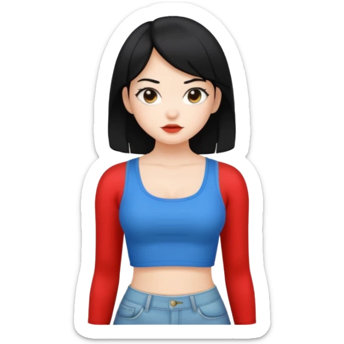 a black hair cute girl with white skin and Extreme Plung Crop Top. sticker