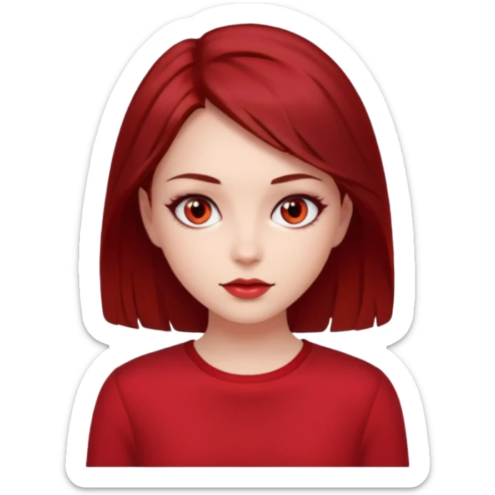 beautiful girl with dark red medium hair, red eyes and red clothes sticker
