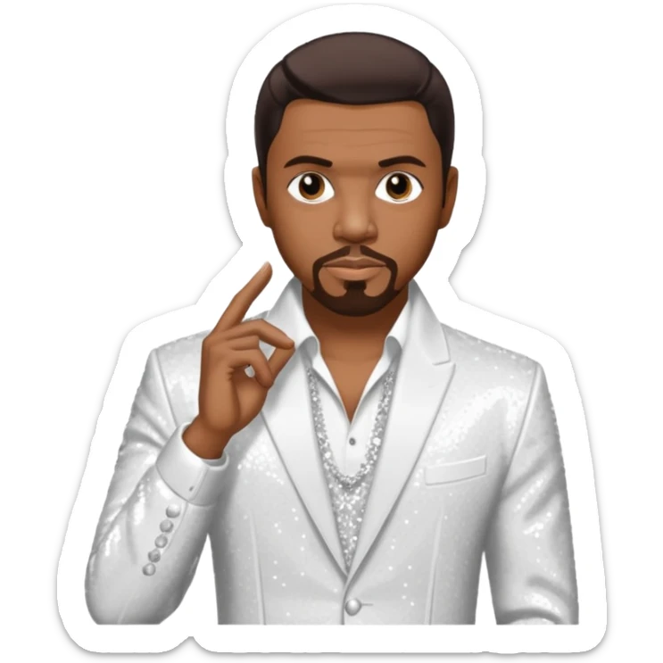 Keith Sweat, R&B Singer (b.1961) with dark brown hair, white sequin outfit sticker