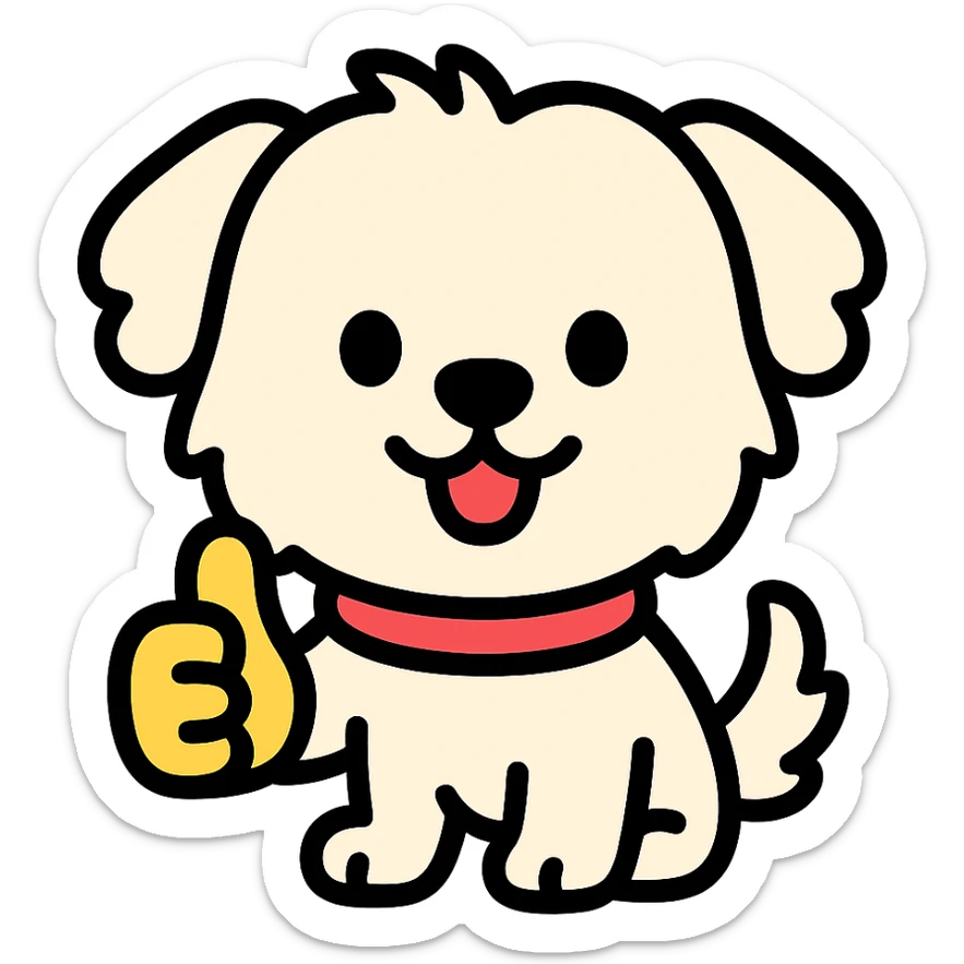 cartoon Maltese puppy giving a thumbs up, vibrant colors, outlined sticker