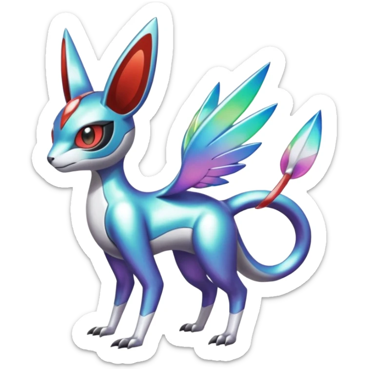 Shiny Colorful Cyber-Vernid-Trico-Meloetta-Latias-Koraidon-Peppercat-Protogen-Pokémon-Digimon-Fakémon-fusion-hybrid-creature sticker