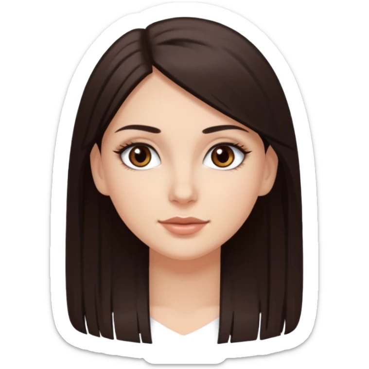 Emoji de chica blanca con cabello castaño oscuro lacio y ojos cafés con pestañas bonitas sticker