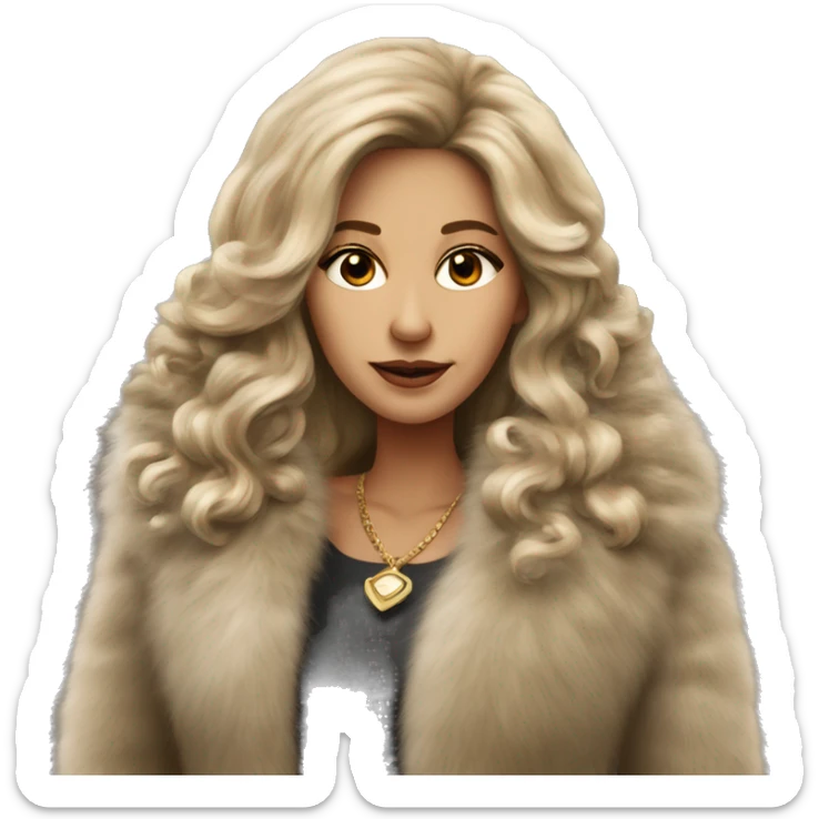 Beautiful realistic long hair dark blonde mob wife with fur coat sticker