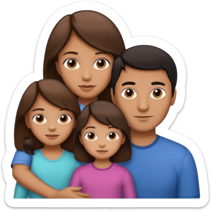 family dad with brown hair, mom with brown hair, little girl with tan skin and black hair sticker