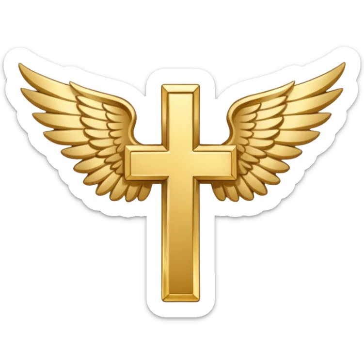 Symbol of cross with  wings on left and right (white , symbolical and biblical) sticker