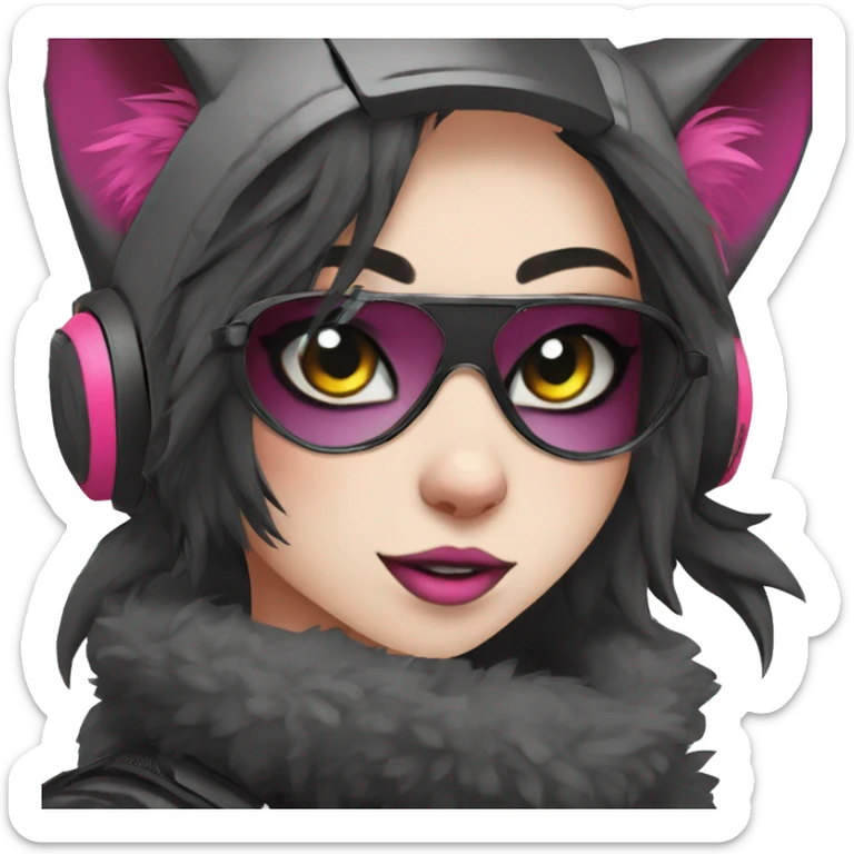 Edgy Shy Anthro cool pretty colorful dark cat-fursona techwear sticker