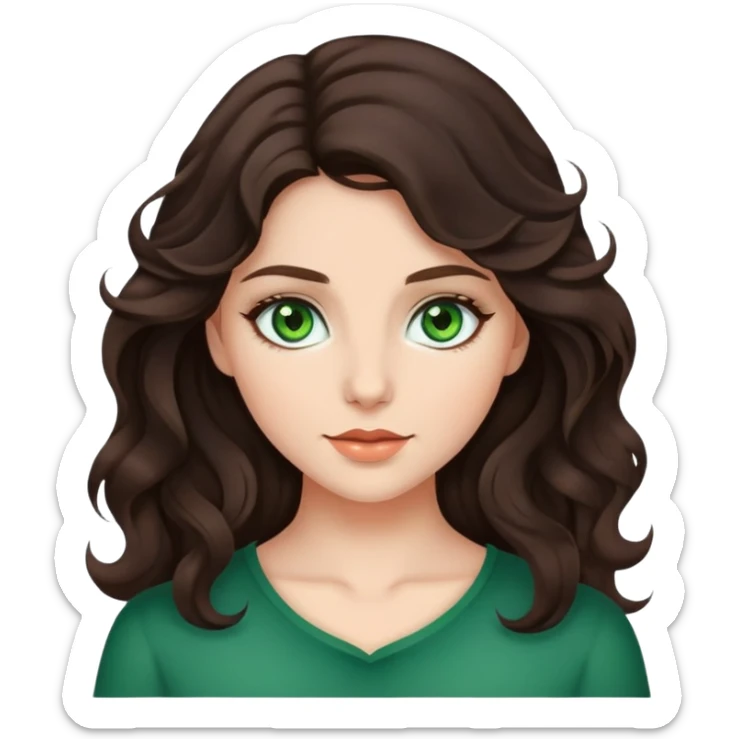 Beautiful girl with dark brown wavy hair and green eyes sticker