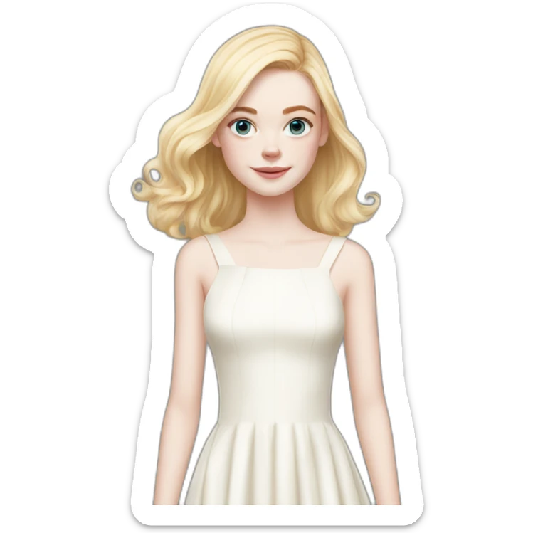elle fanning with shoulder-length hair and a white dress sticker