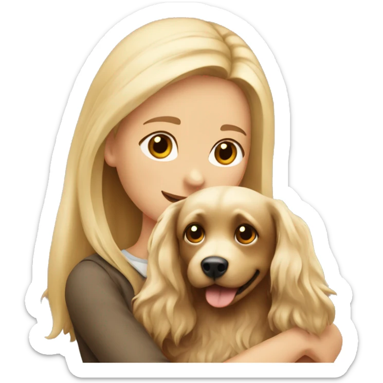 A blonde girl hugging a Yorkshire dog with brown long hair  sticker