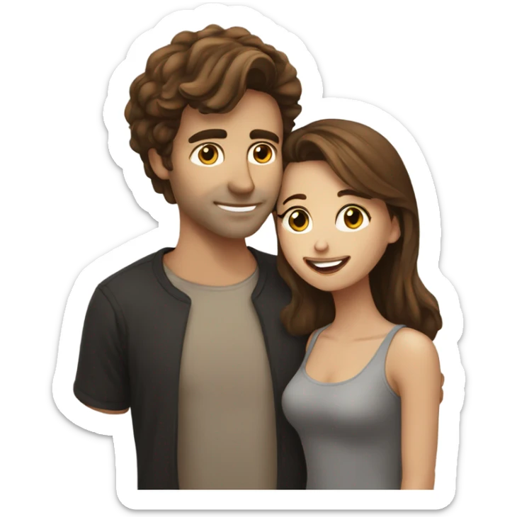 Girl with brown hair kissing guy with brown hair  sticker