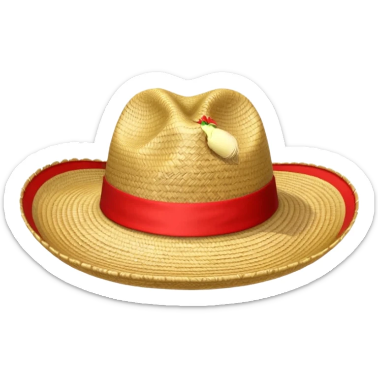 Sombrero de paja con una tira roja en la parte central sin ninguna soporte solo una tira  sticker