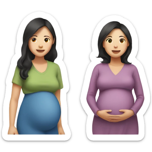Pregnant asian woman stands with another non-pregnant woman sticker