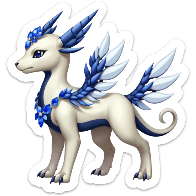 Floral Absol-Cynthia-Dialga-fusion adorned with Sapphire jewelries sticker