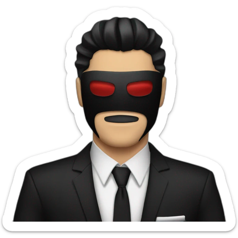 Poker face man, black hair and black mouth mask and black pant suit sticker