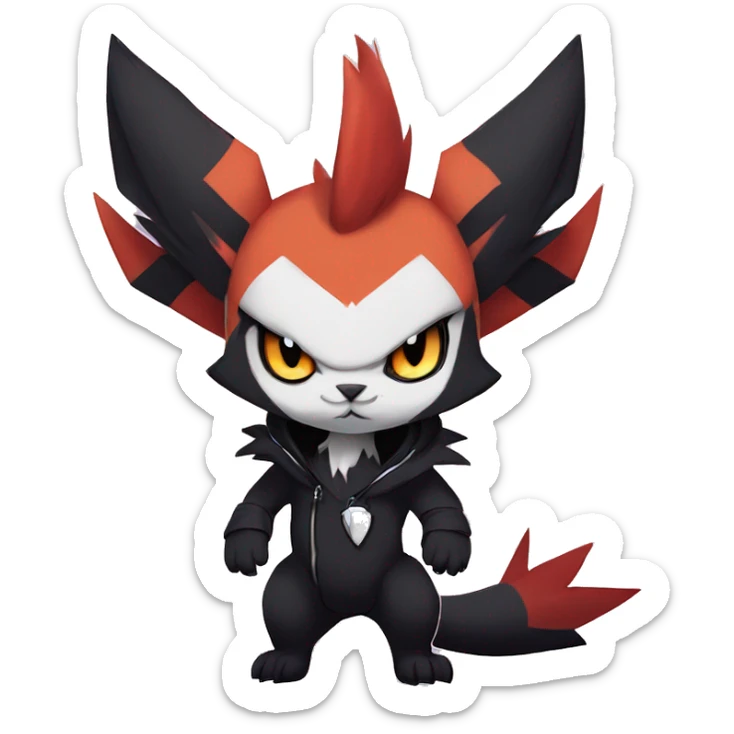 Cool Anthro Black Absol-Noivern-Quilava-Litten-Pokémon with edgy stripes hoodie spiked collar punk Full Body sticker